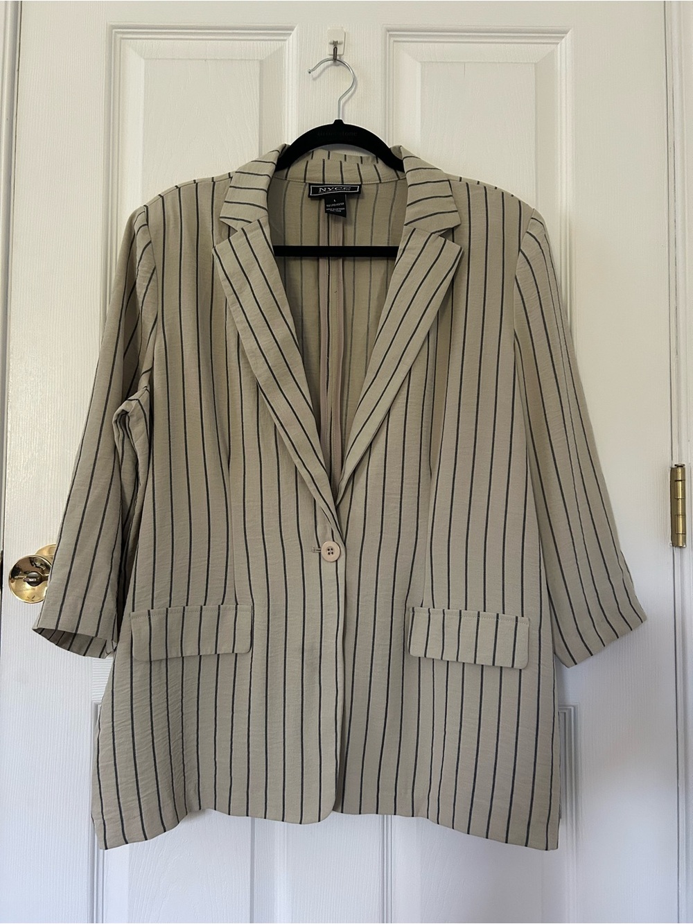 NYCC Beige Pinstripe Open Front Blazer Jacket Large